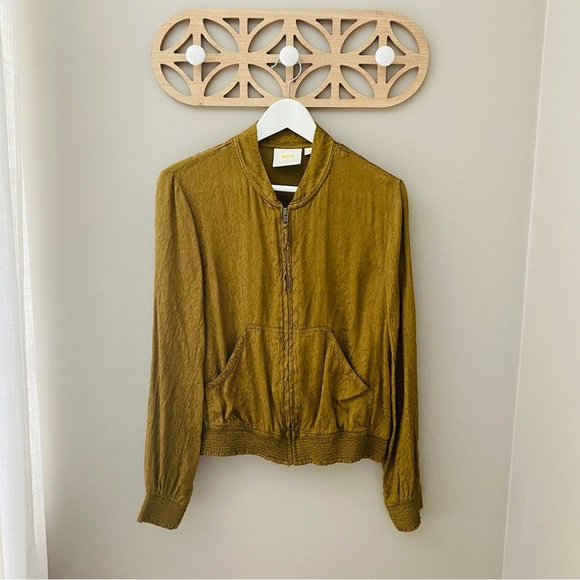 Maeve by Anthropologie Silky Bomber Jacket Green Sz Small - Picture 1 of 10
